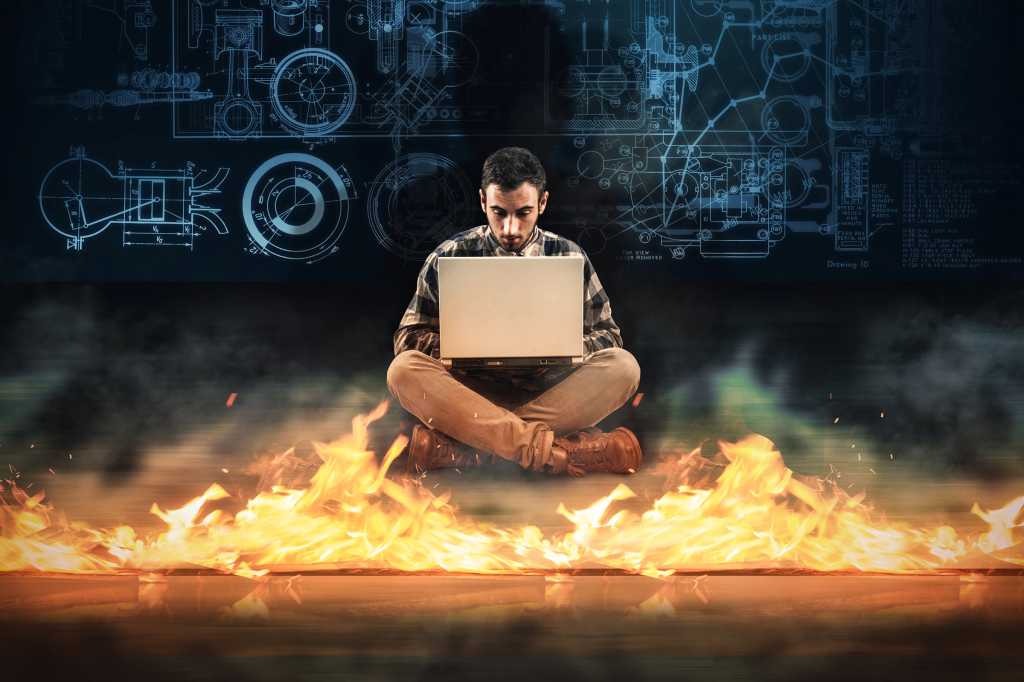 A laptop user works securely behind a firewall.