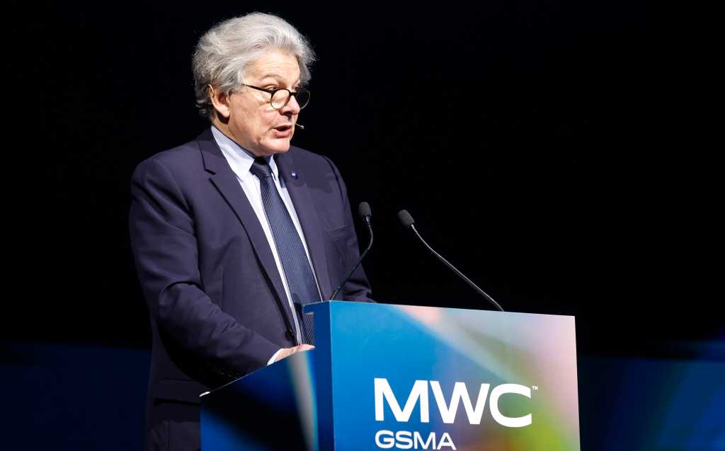 Thierry Breton addresses Mobile World Congress 2024 in Barcelona