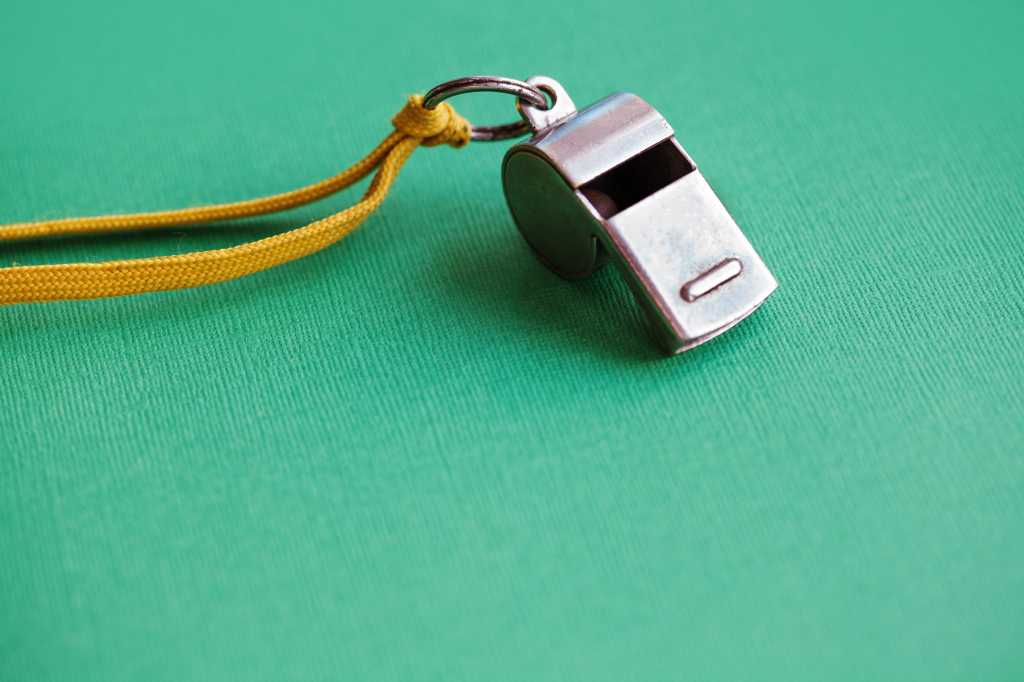 shutterstock 1193930281 silver whistle on green paper background