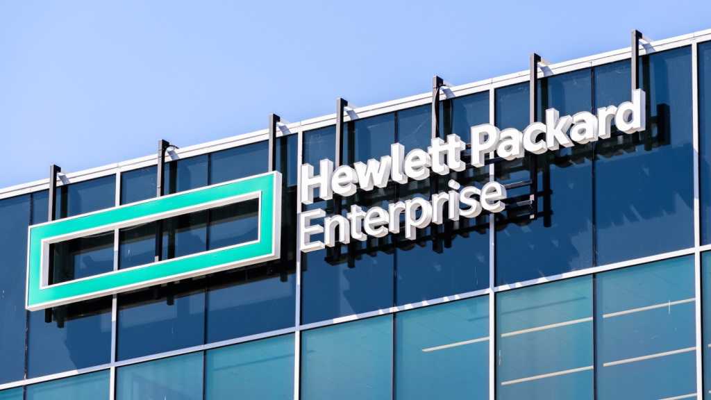 A photograph of a building with the HPE logo on the facade.