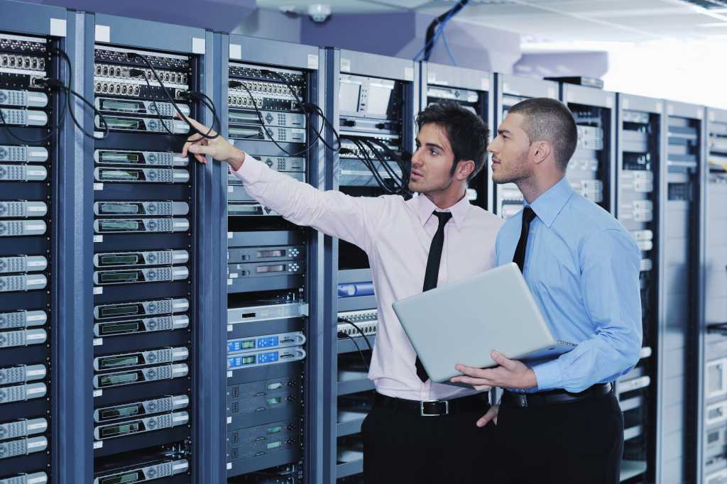 data center men servers cloud