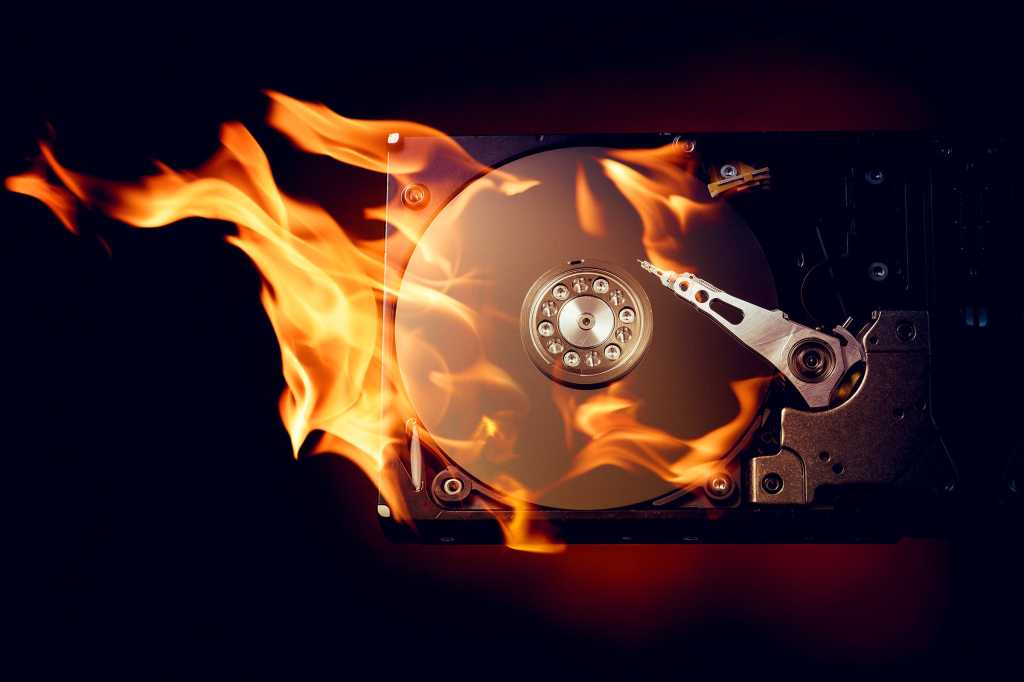 Hard drive in flames.